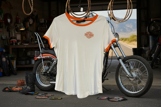 Harley Davidson vit ribbstickad damtshirt large