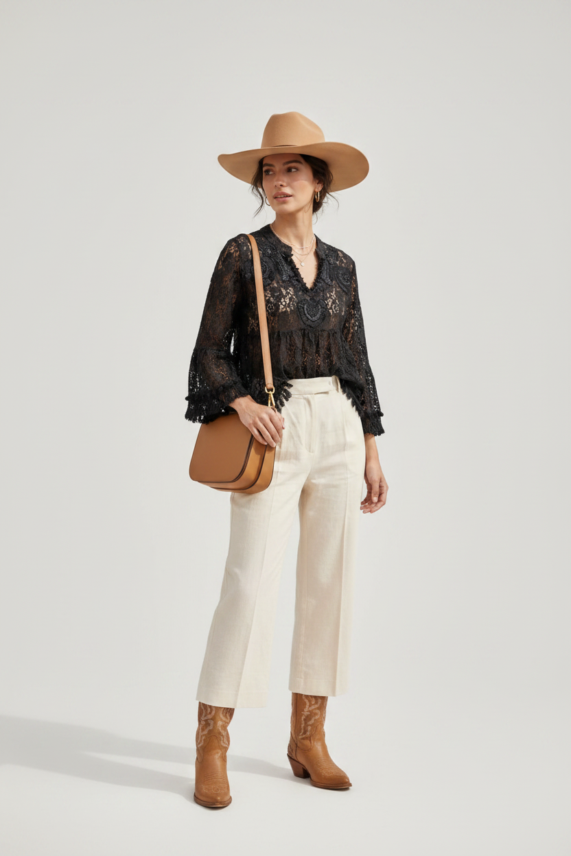 rebell spetsblus boho style svart