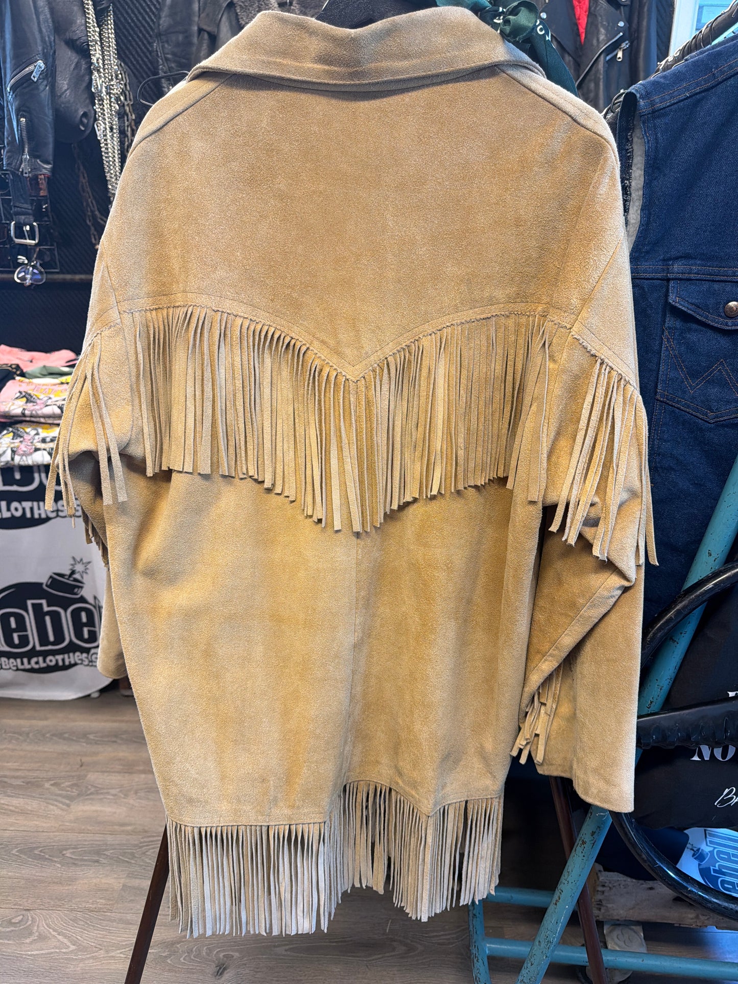 Vintage mocka western jacka ljus beige fransjacka strlk large XL