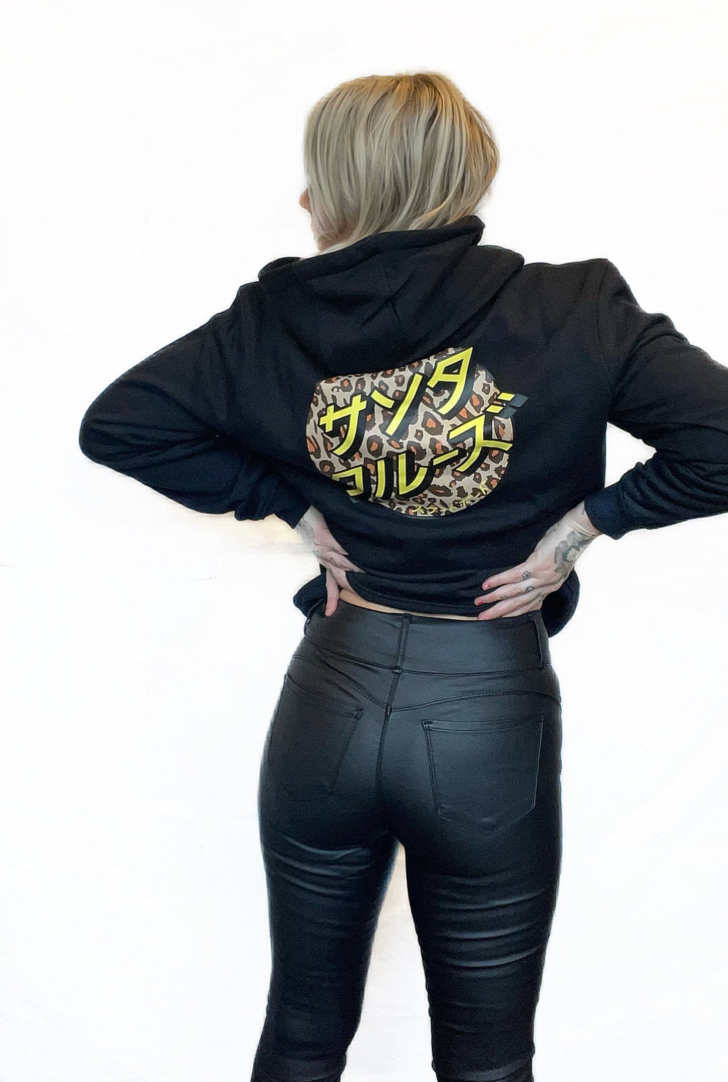 Santa Cruz hoodie svart leopard luva tryck fram & bak unsiex