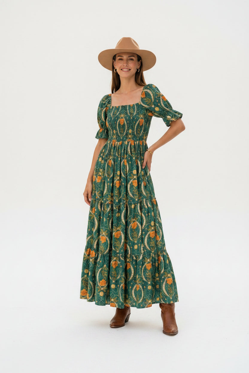 rebell boho western boho lågklänning grön