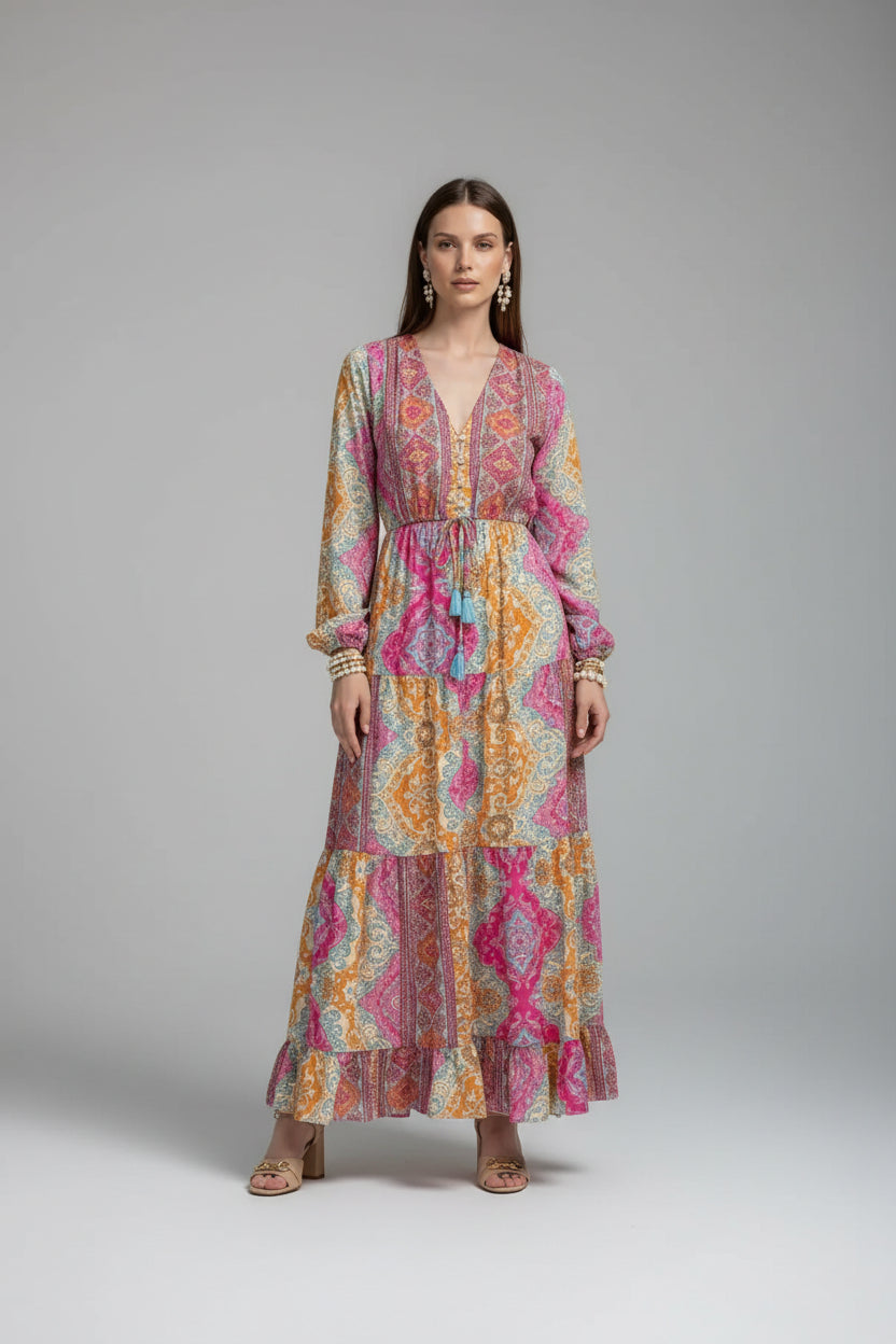 rebell boho western boho lågklänning rosa