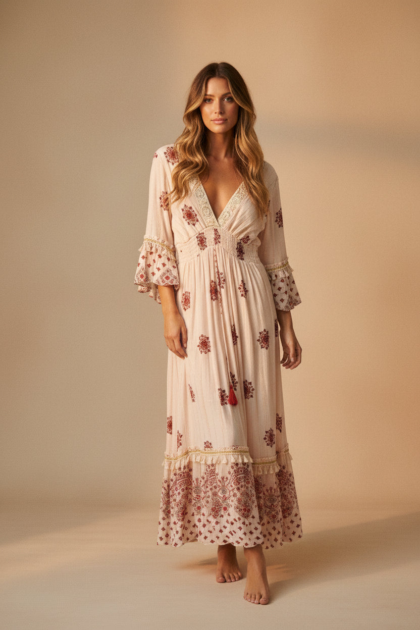 rebell boho western pepper Texas långklänning rosa unisex fit one size