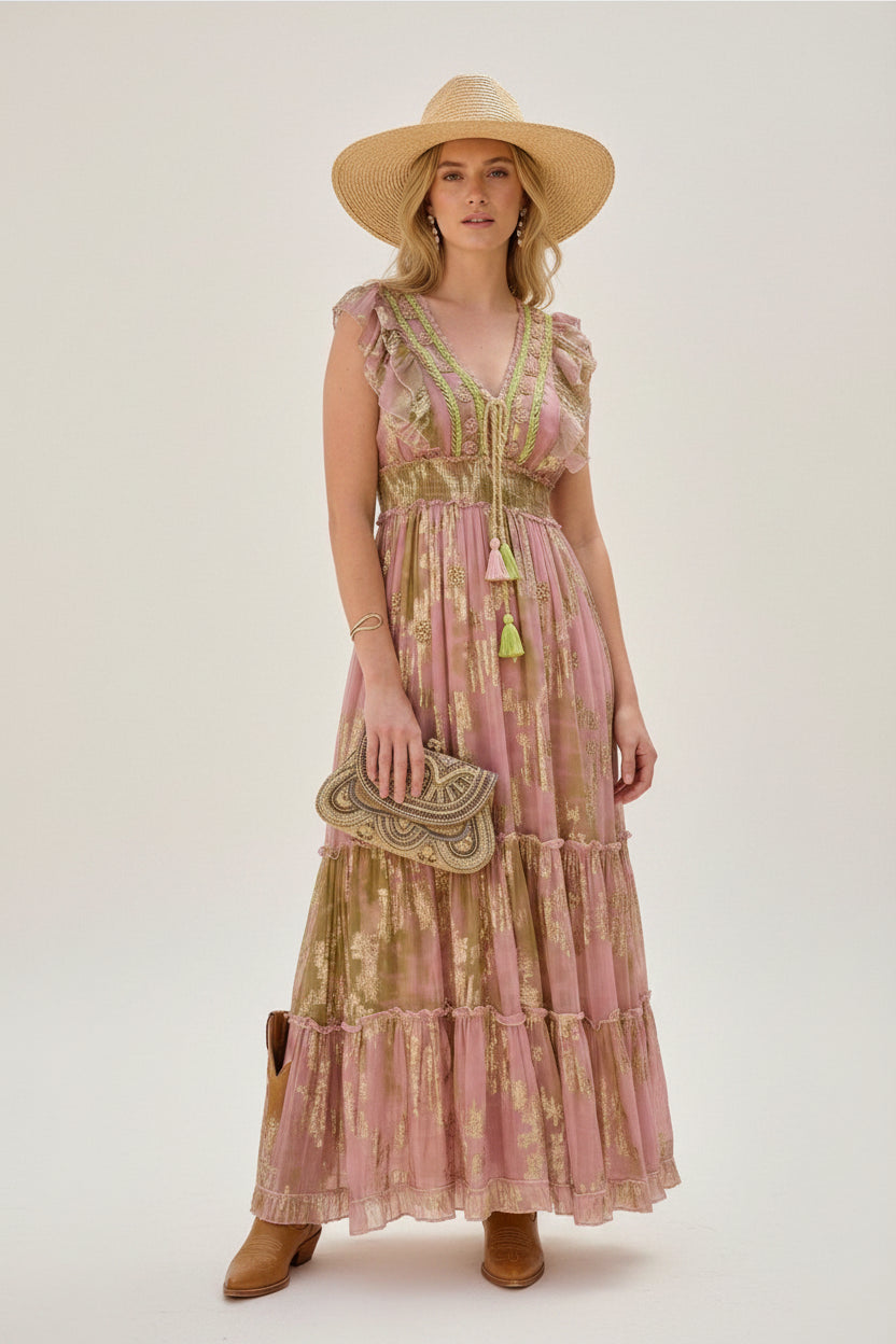 rebell boho western boho lågklänning rosa