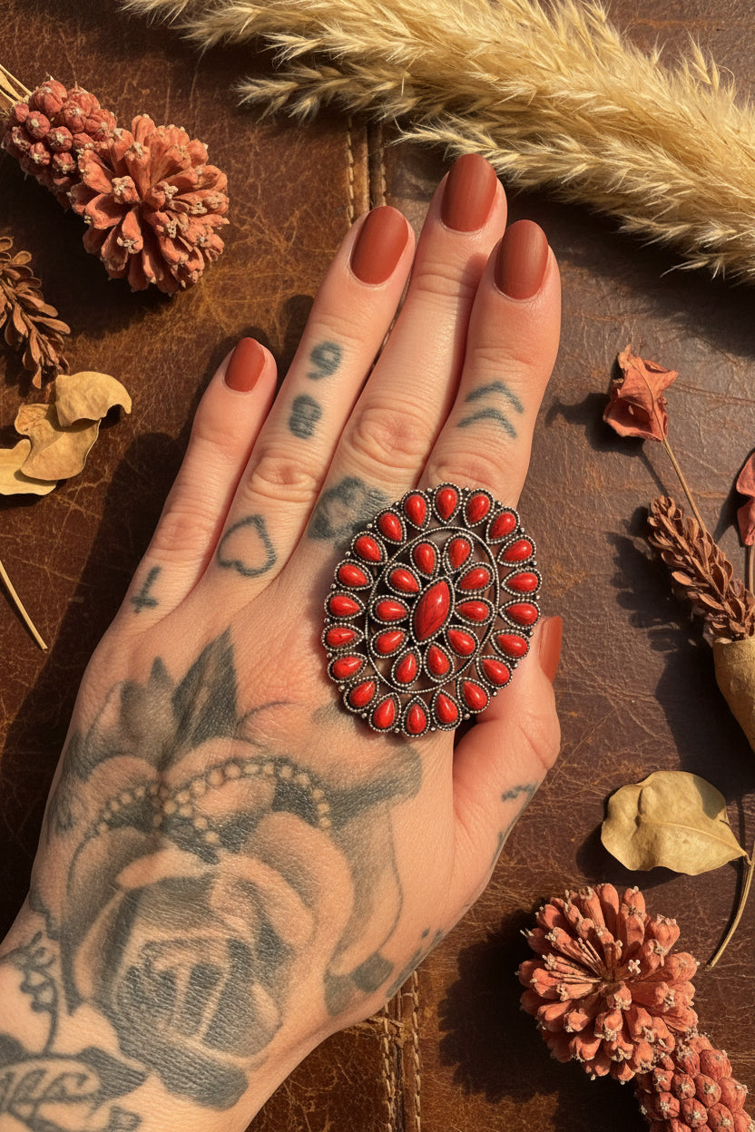 Texas jewelry röd stor ring stretch