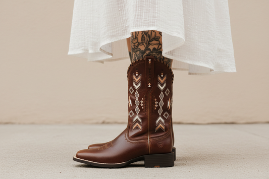 Ariat CANYON TAN WMS Round Up Skyler Wide Square Toe Western dam boots