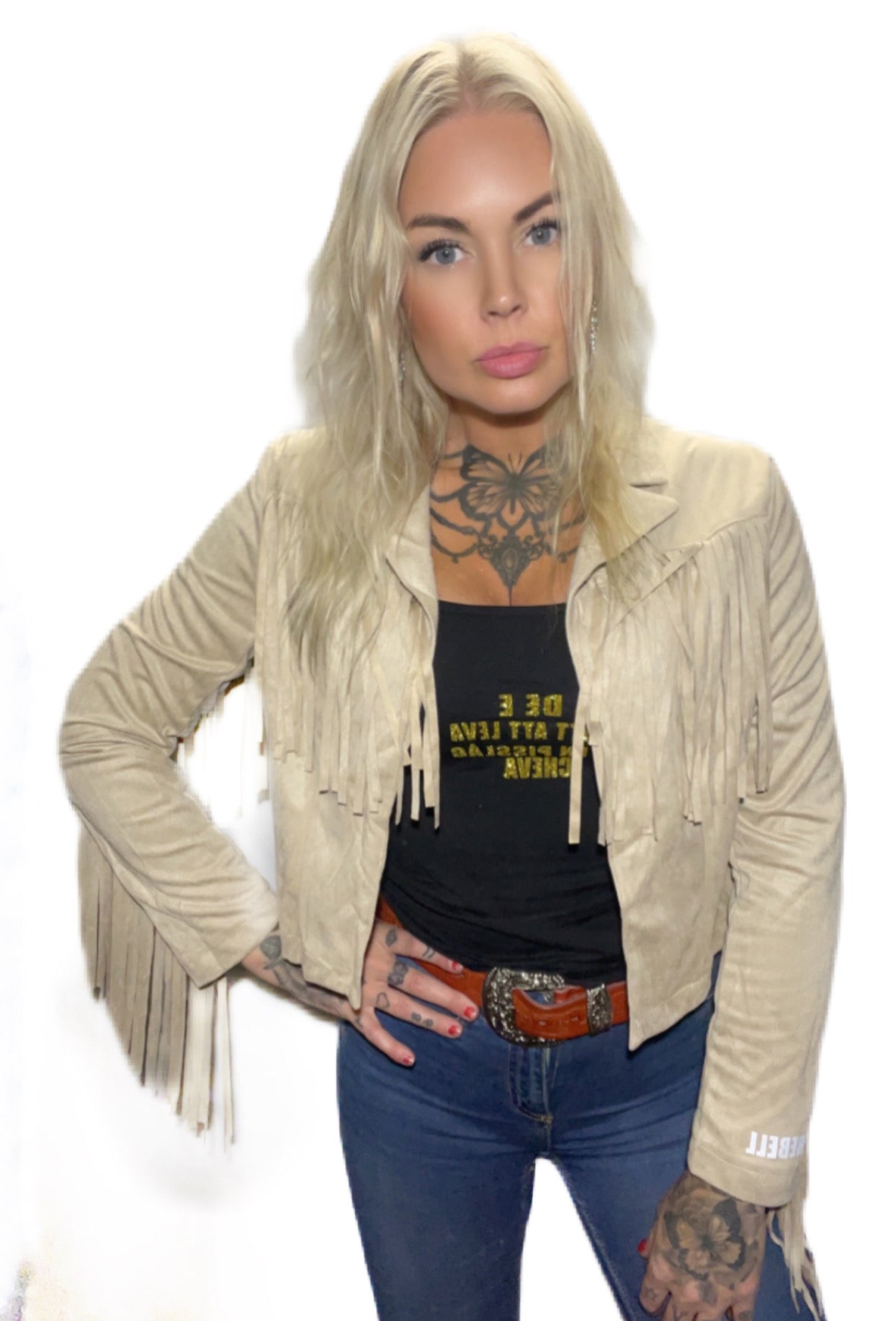 Rebell fransjacka ljus beige