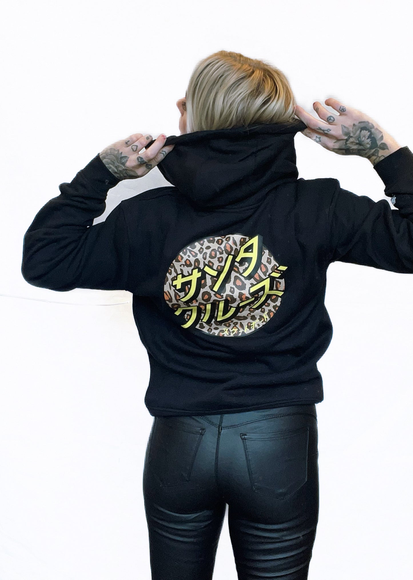 Santa Cruz hoodie svart leopard luva tryck fram & bak unsiex