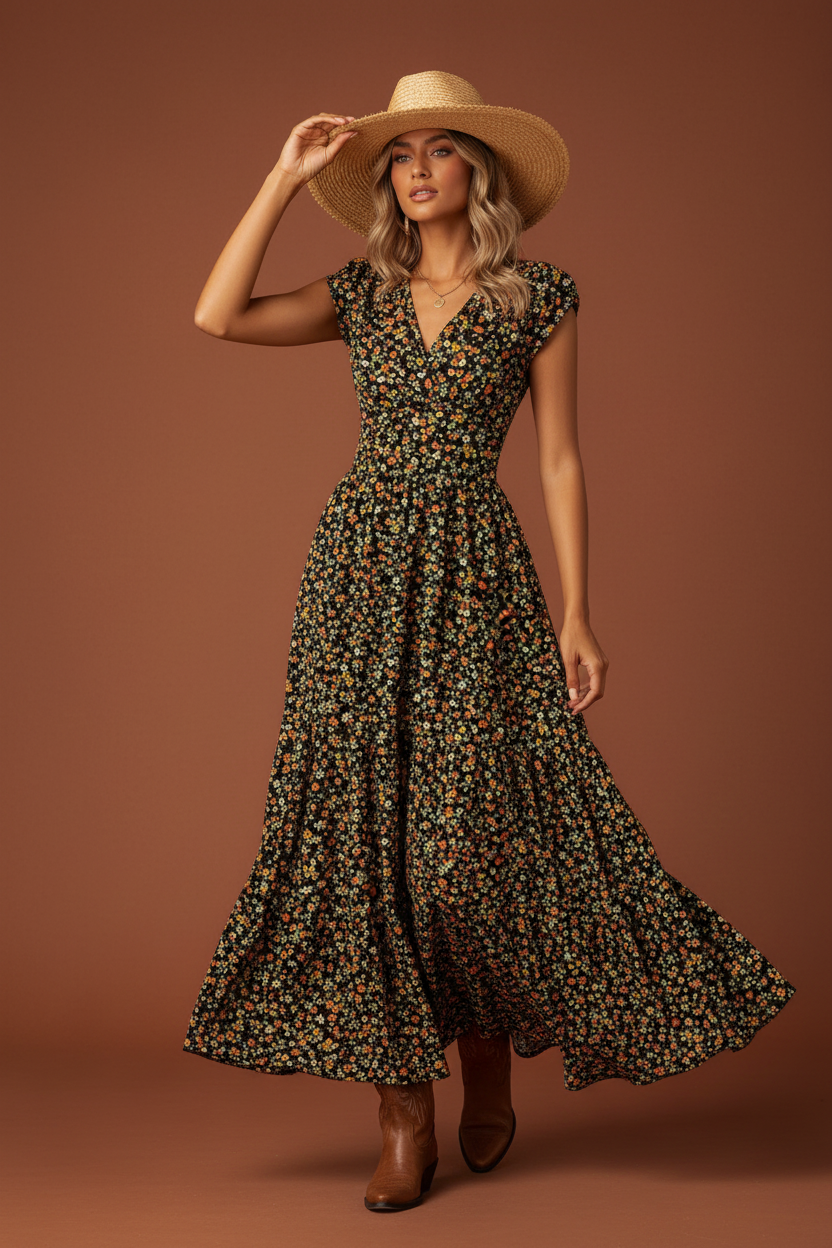 rebell boho western flowerdreamy långklänning mönster
