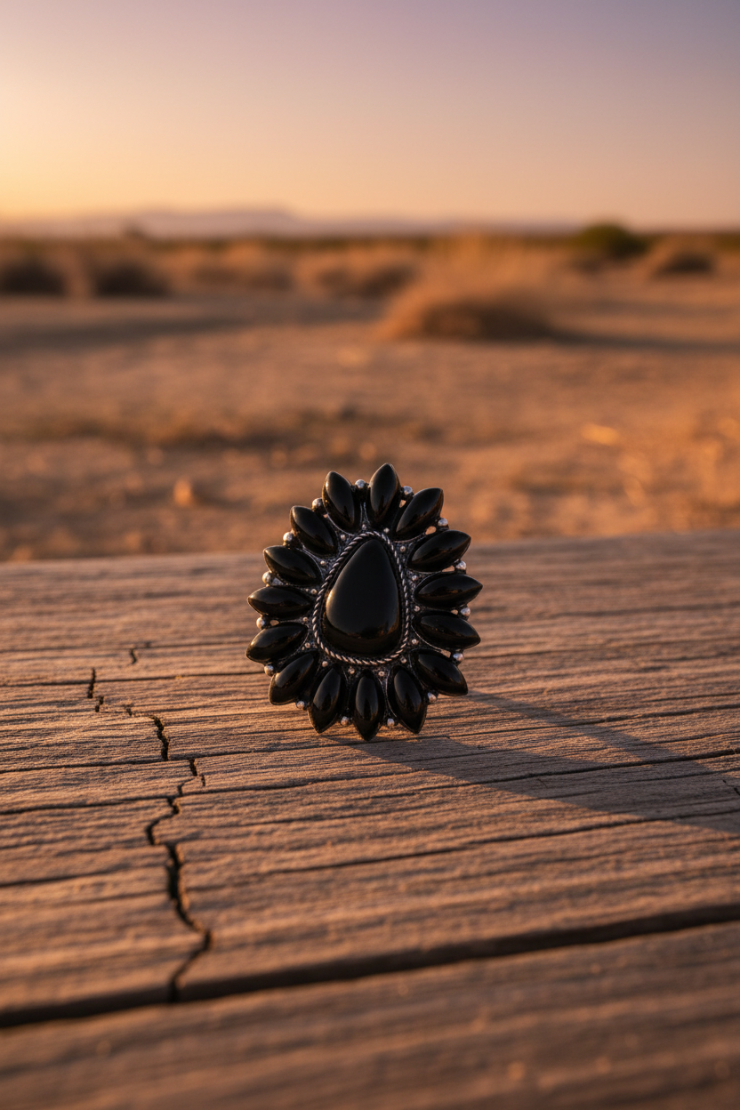 Texas jewelry svart stor ring stretch