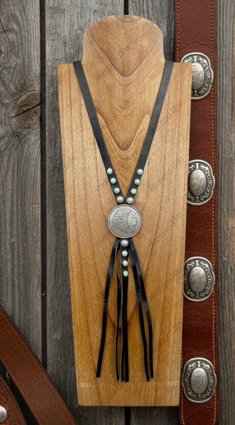 Texas jewelry dusty läder bolo indian halsband