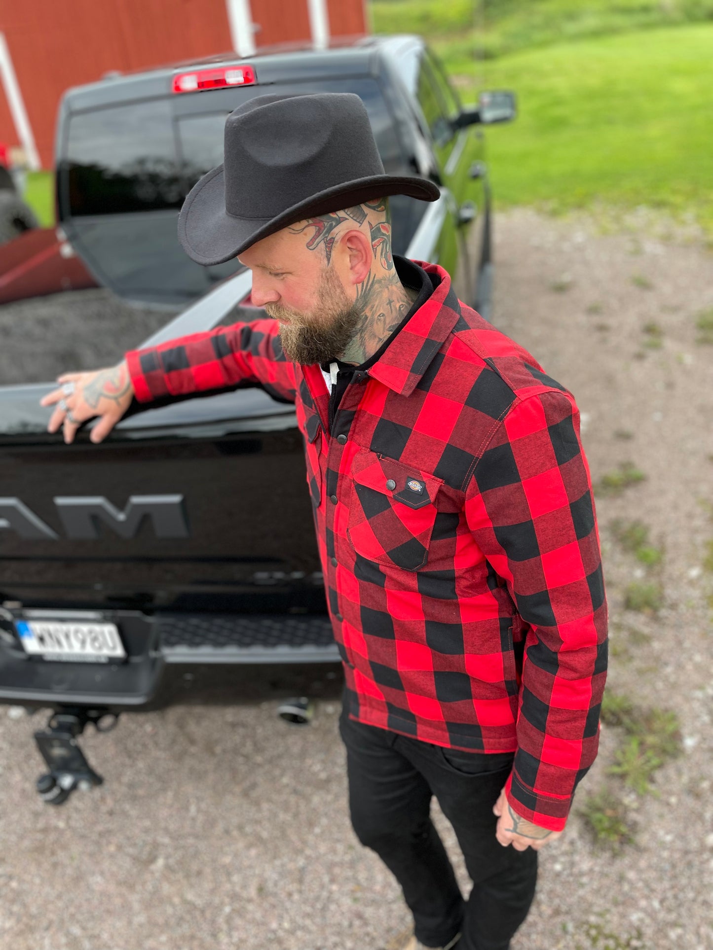 Dickies Flanell Jacka fodrad teddy röd/svart unisex