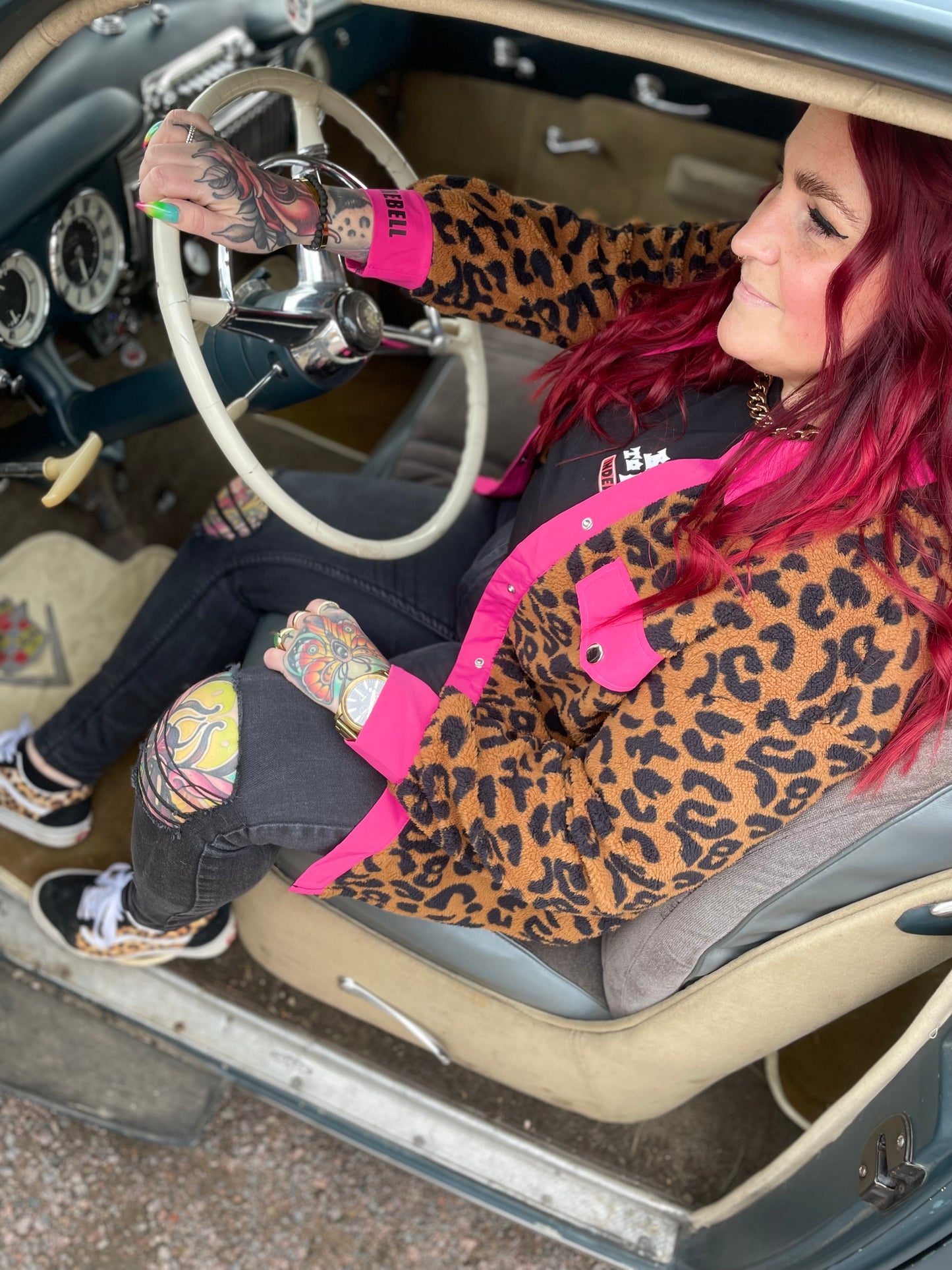 Rebell leopard fleece med rosa