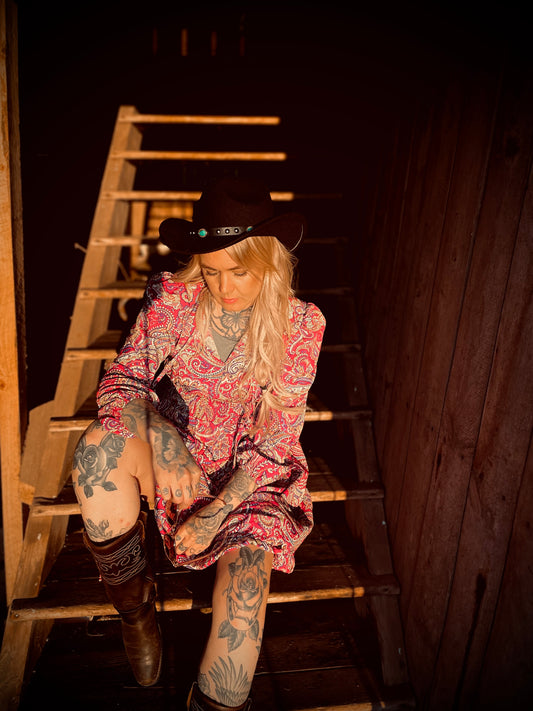 rebell boho western långklänning lila toner