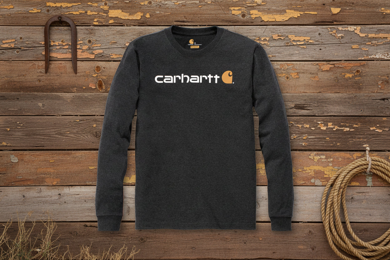 carhartt långärmad mörkgrå klassisk tryck bröst unisex