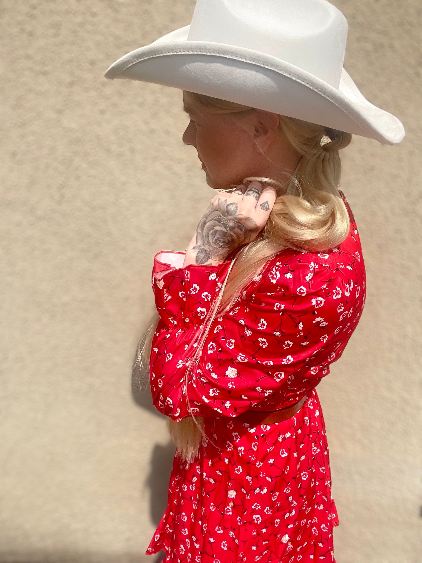 rebell boho western klänning röd med arm