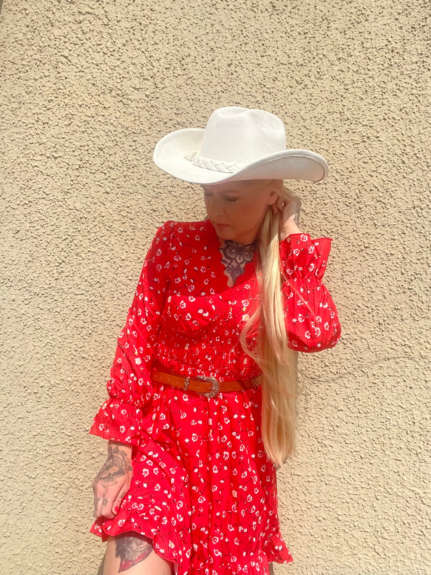 rebell boho western klänning röd med arm