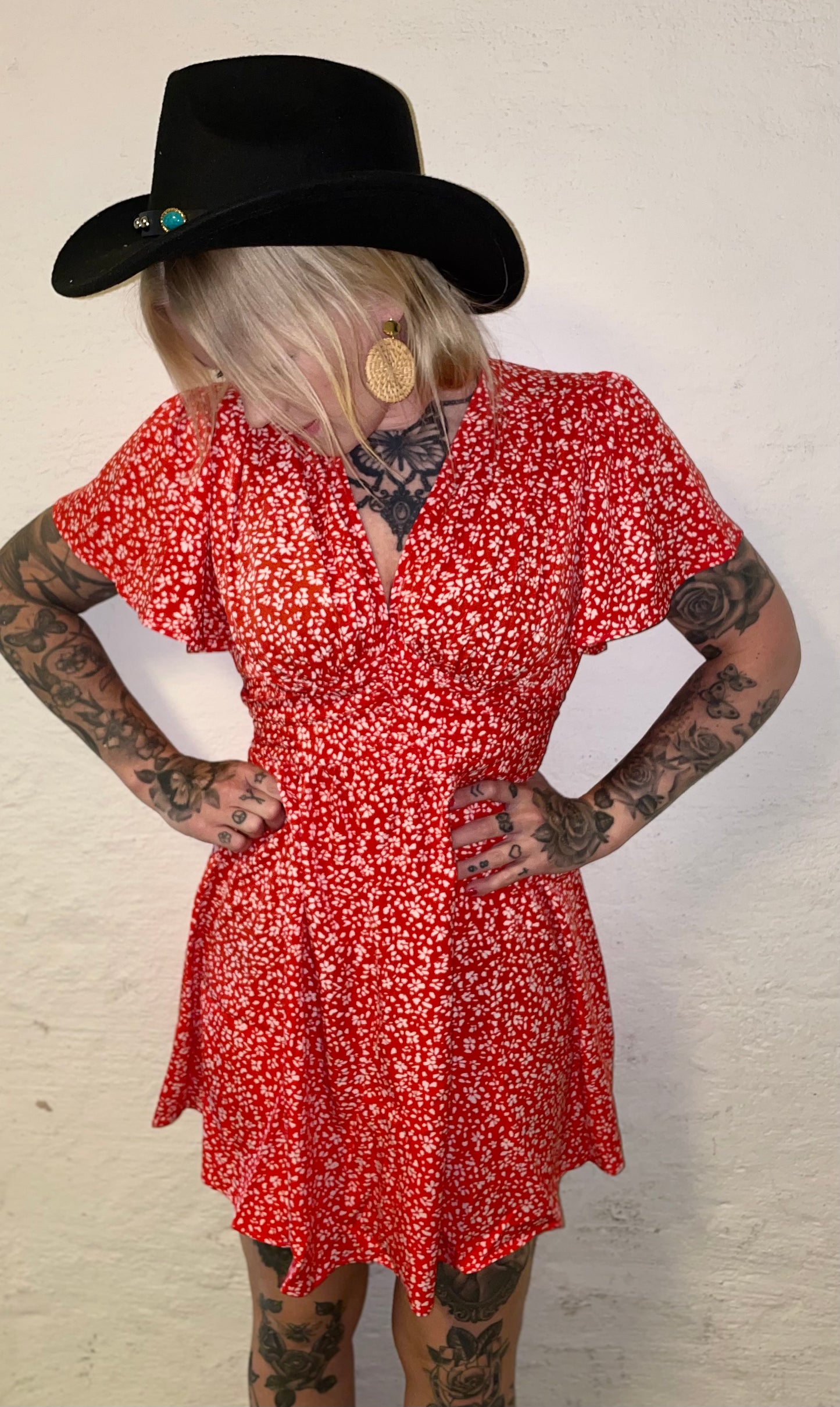 rebell boho western klänning röd