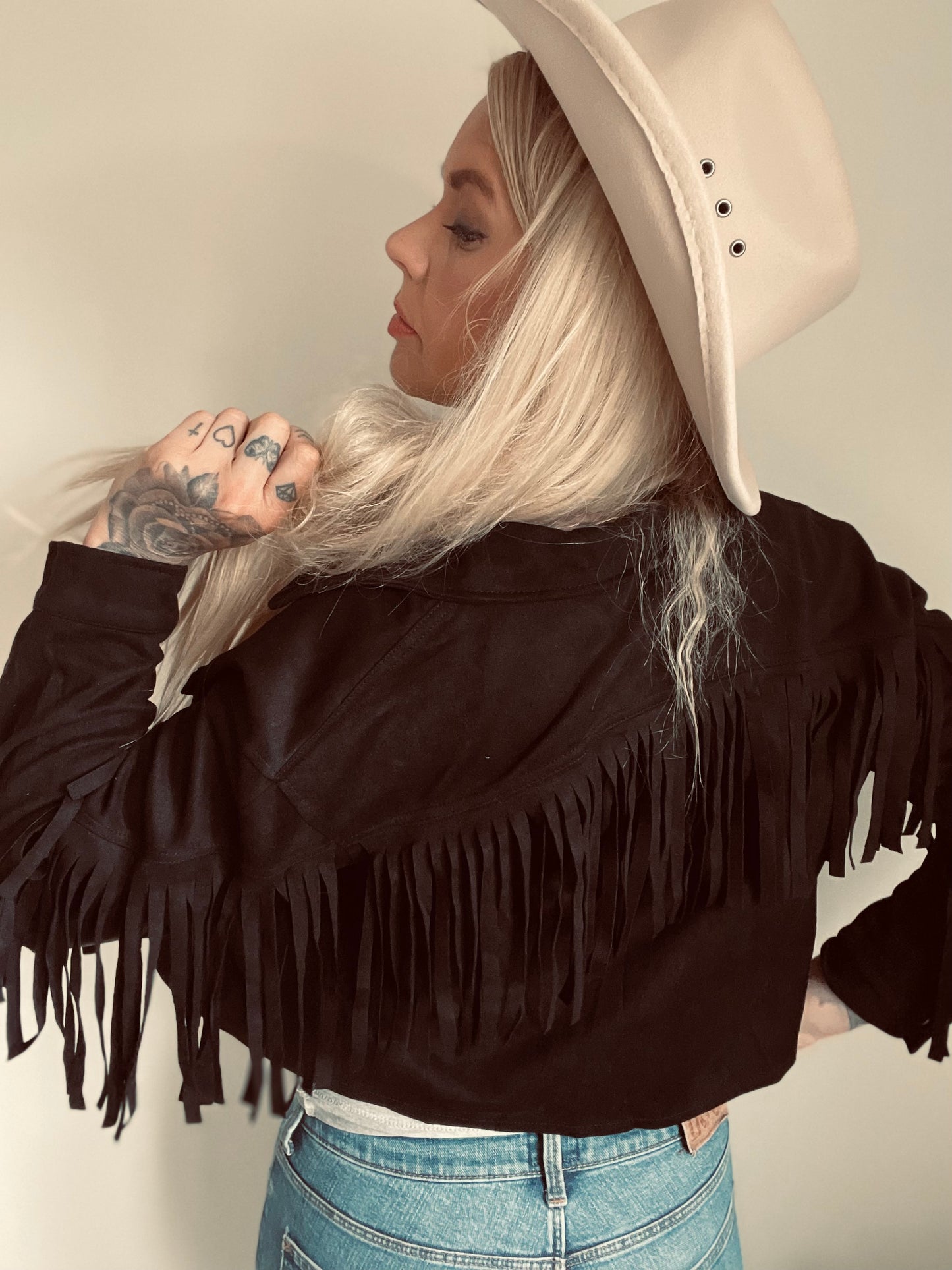 Rebell fransjacka svart knappar