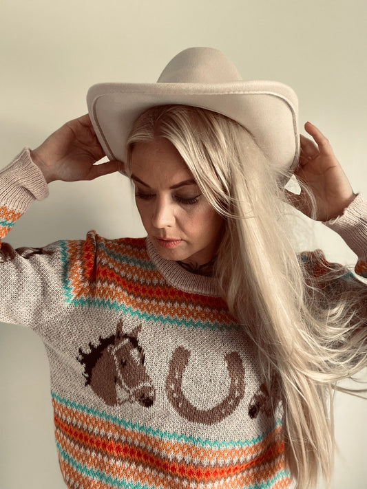 rebell boho western tröja häst motiv dam