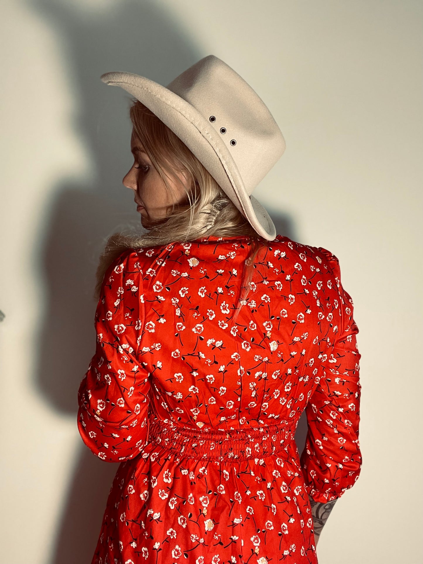 rebell boho western klänning röd med arm