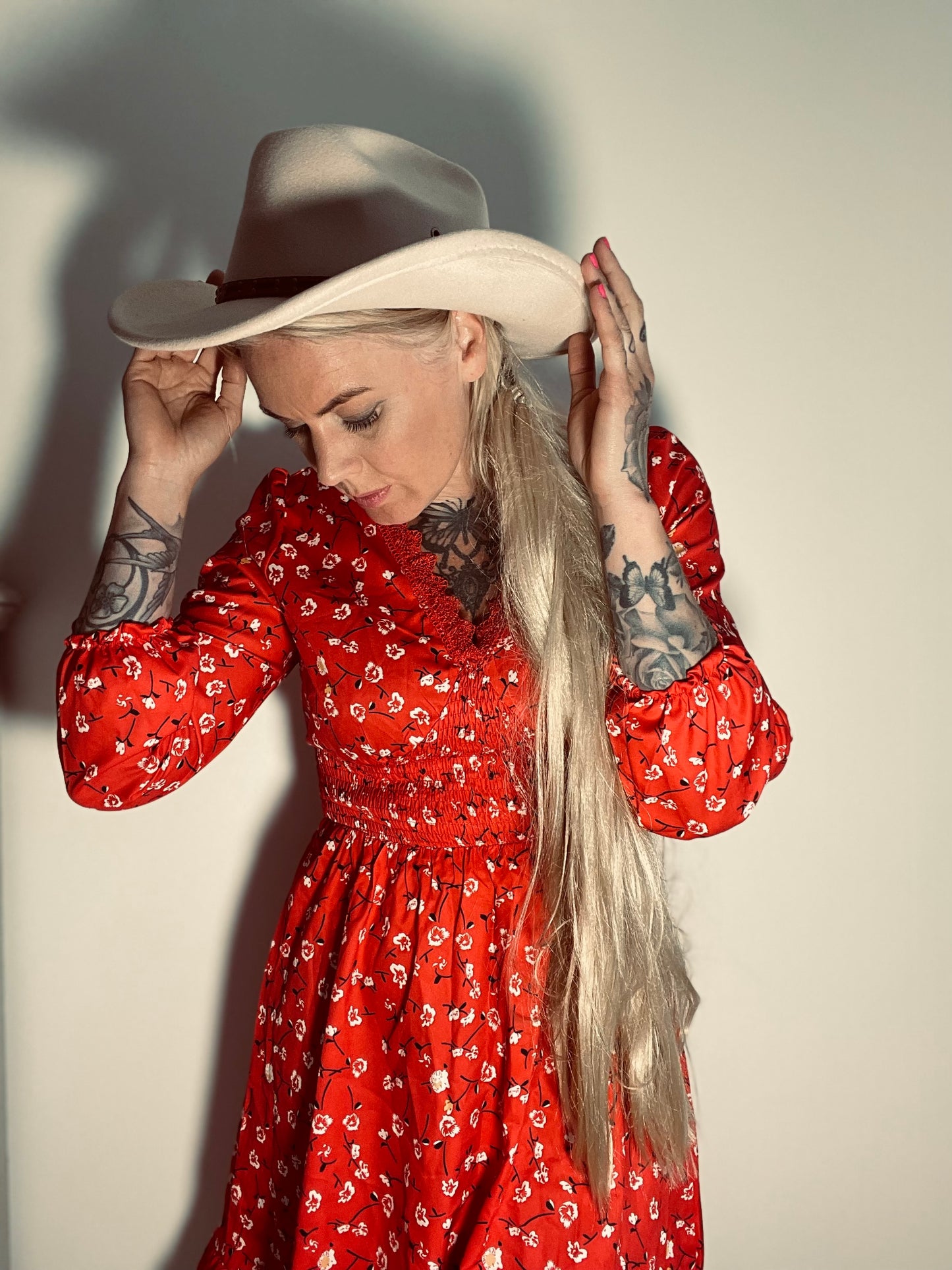 rebell boho western klänning röd med arm