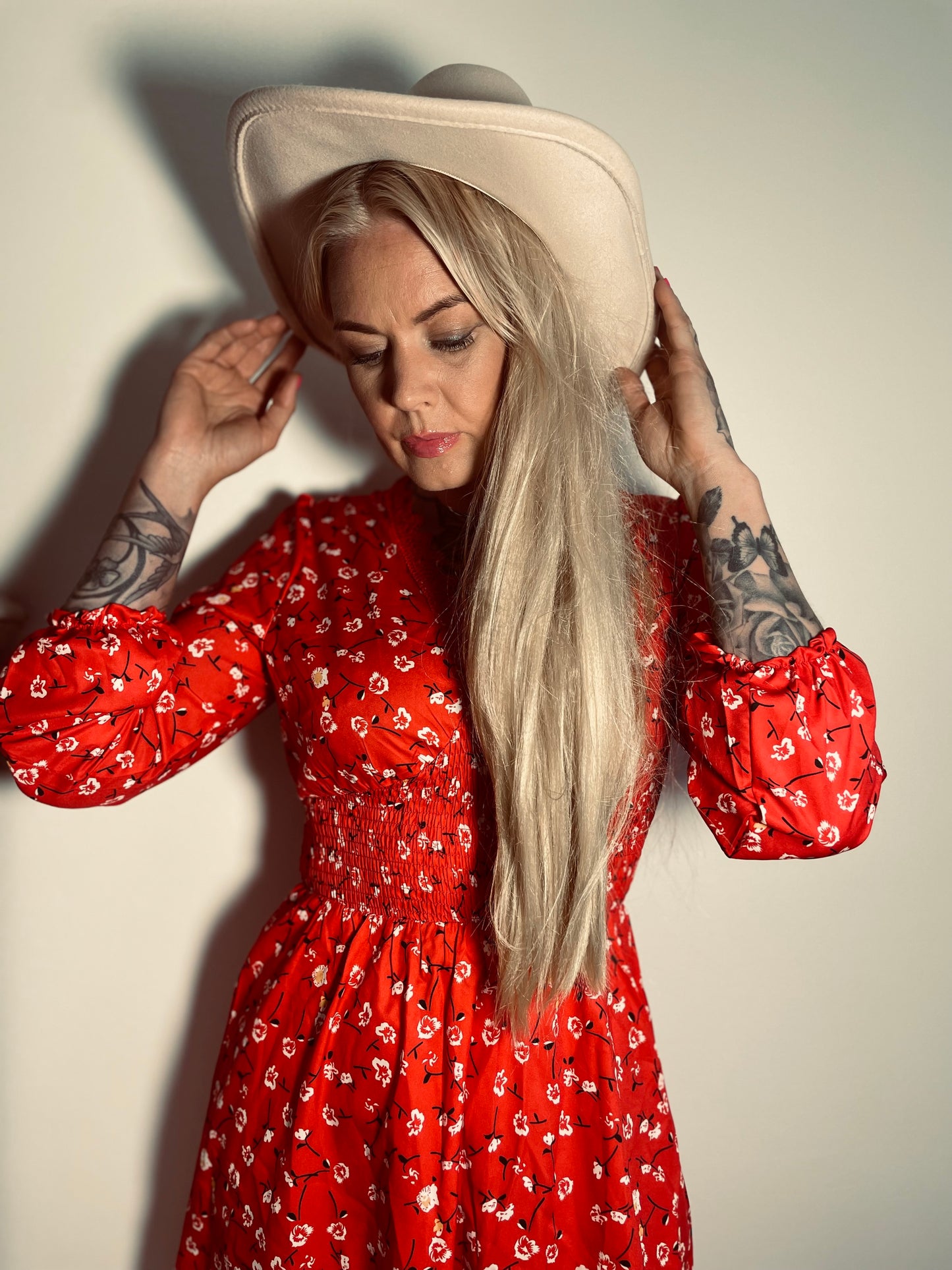 rebell boho western klänning röd med arm