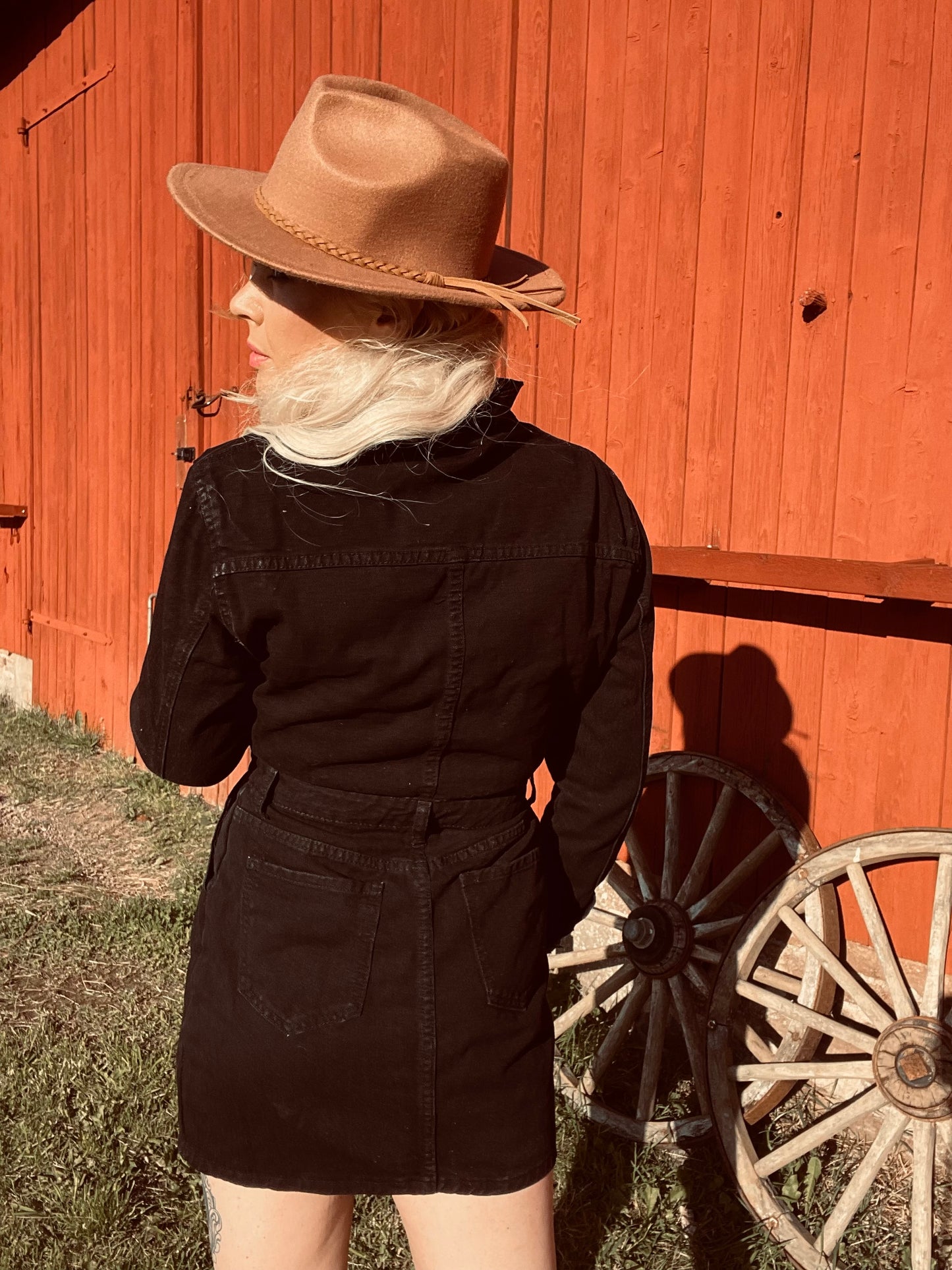rebell boho western jeans klänning långärmad