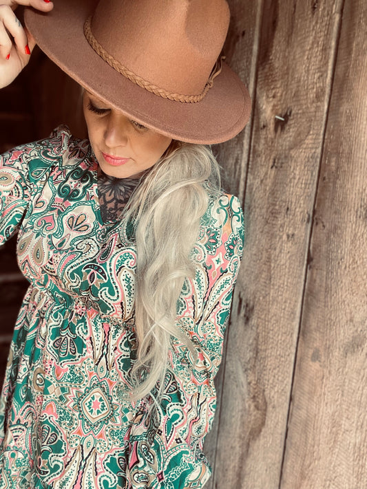 rebell boho western lång klänning långärmad