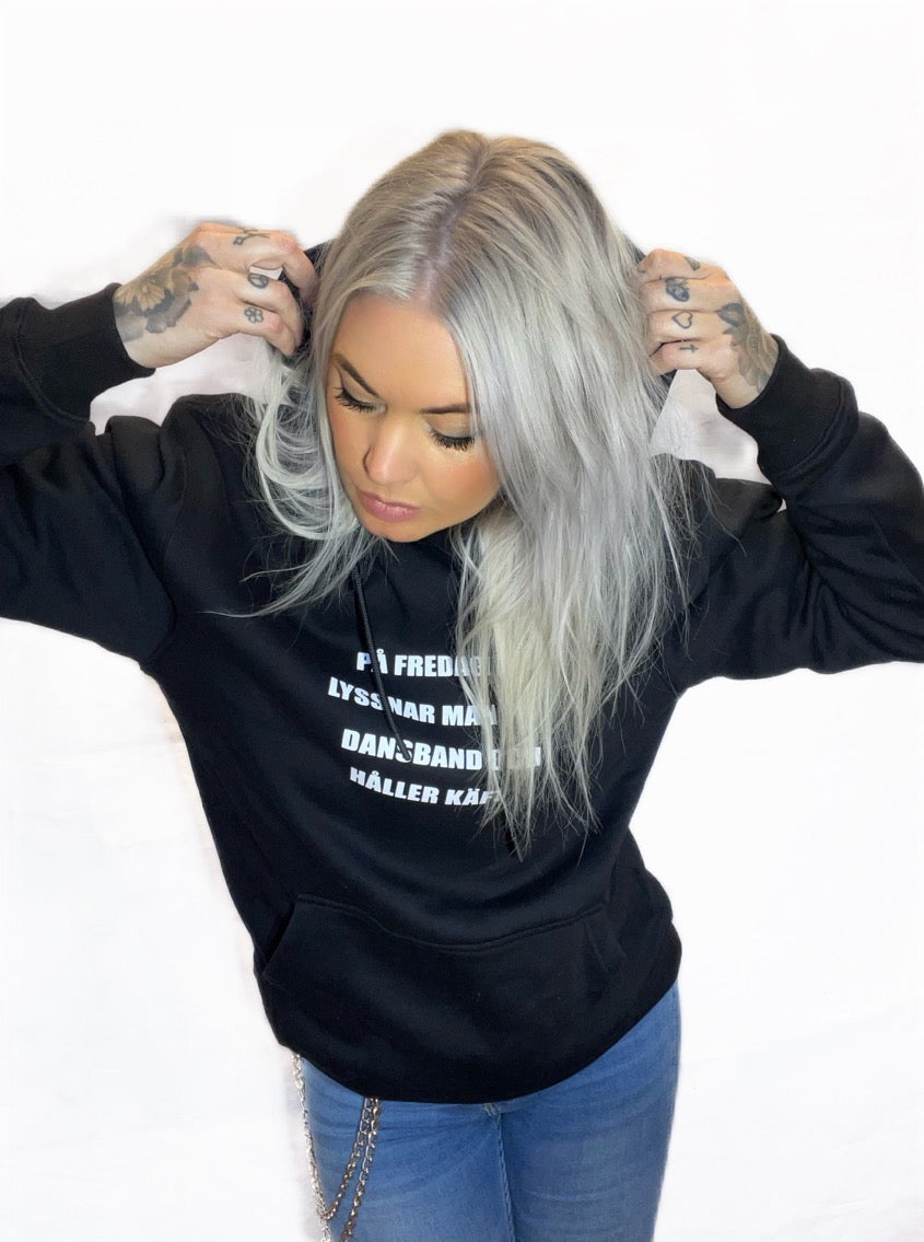 Rebell hoodie dansband tryck svart/vit unisex