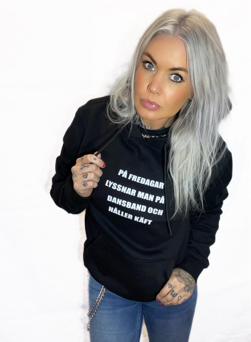 Rebell hoodie dansband tryck svart/vit unisex