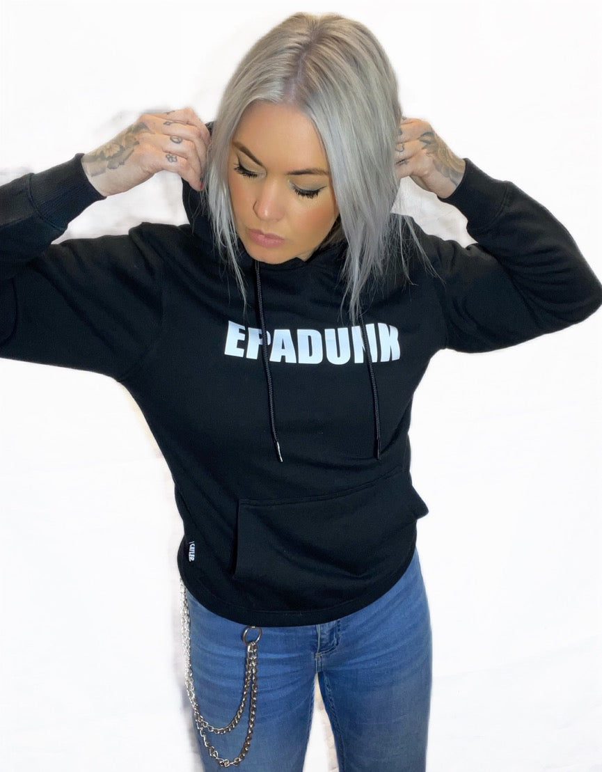 Rebell hoodie epadunk tryck svart/vit unisex