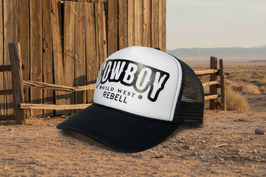 Rebell keps trucker cowboy svart/vit wildwest