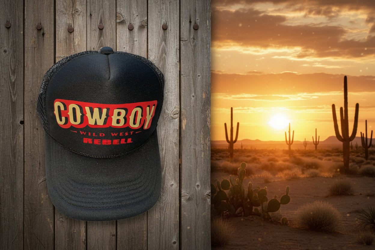 Rebell keps trucker cowboy guld/vinröd wwr