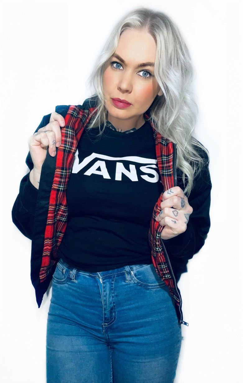 URBAN Classic punk rock jacka svart rödrutig unisex