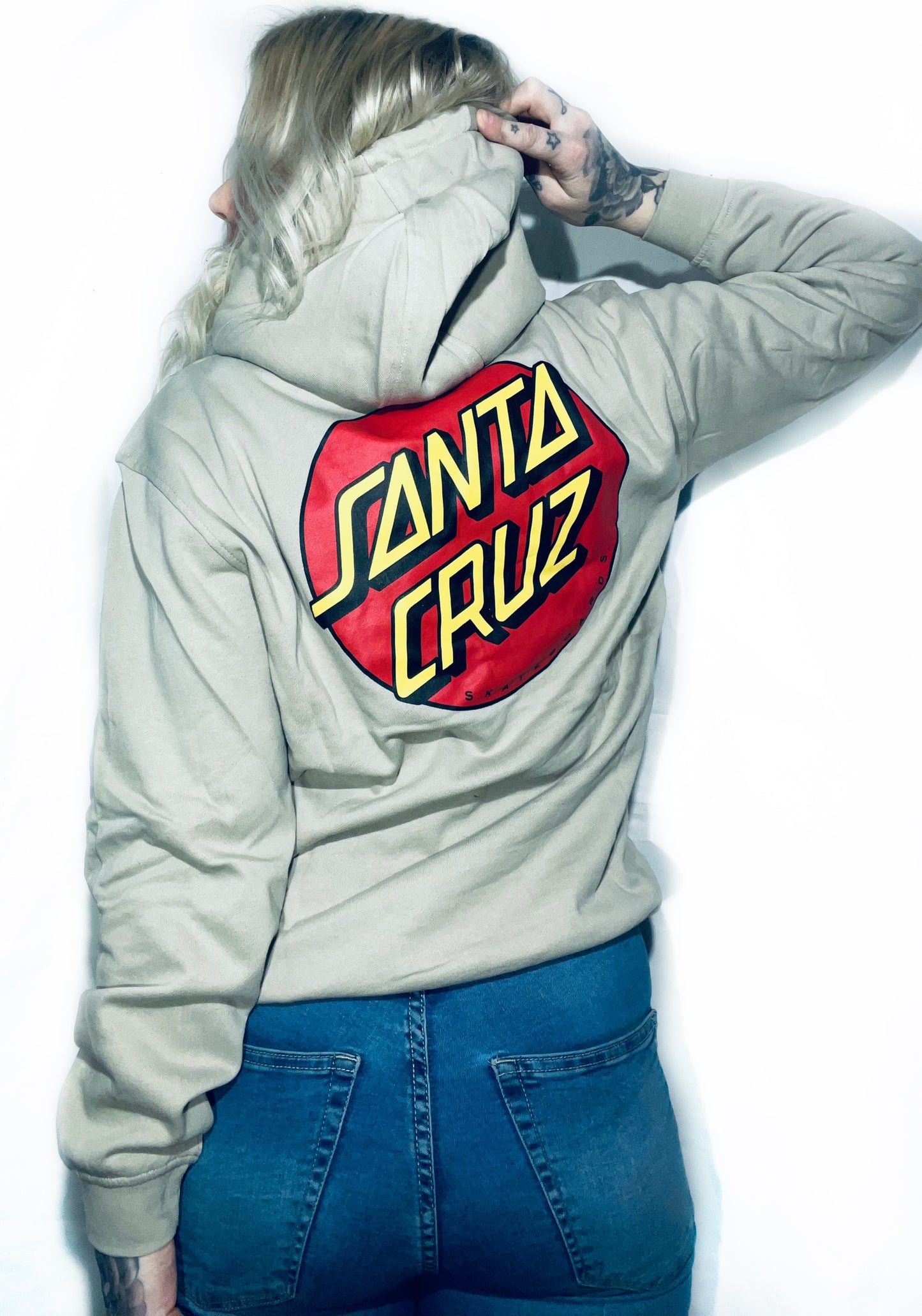 Santa Cruz hoodie klassisk dot ljus beige luva tryck fram & bak unsiex