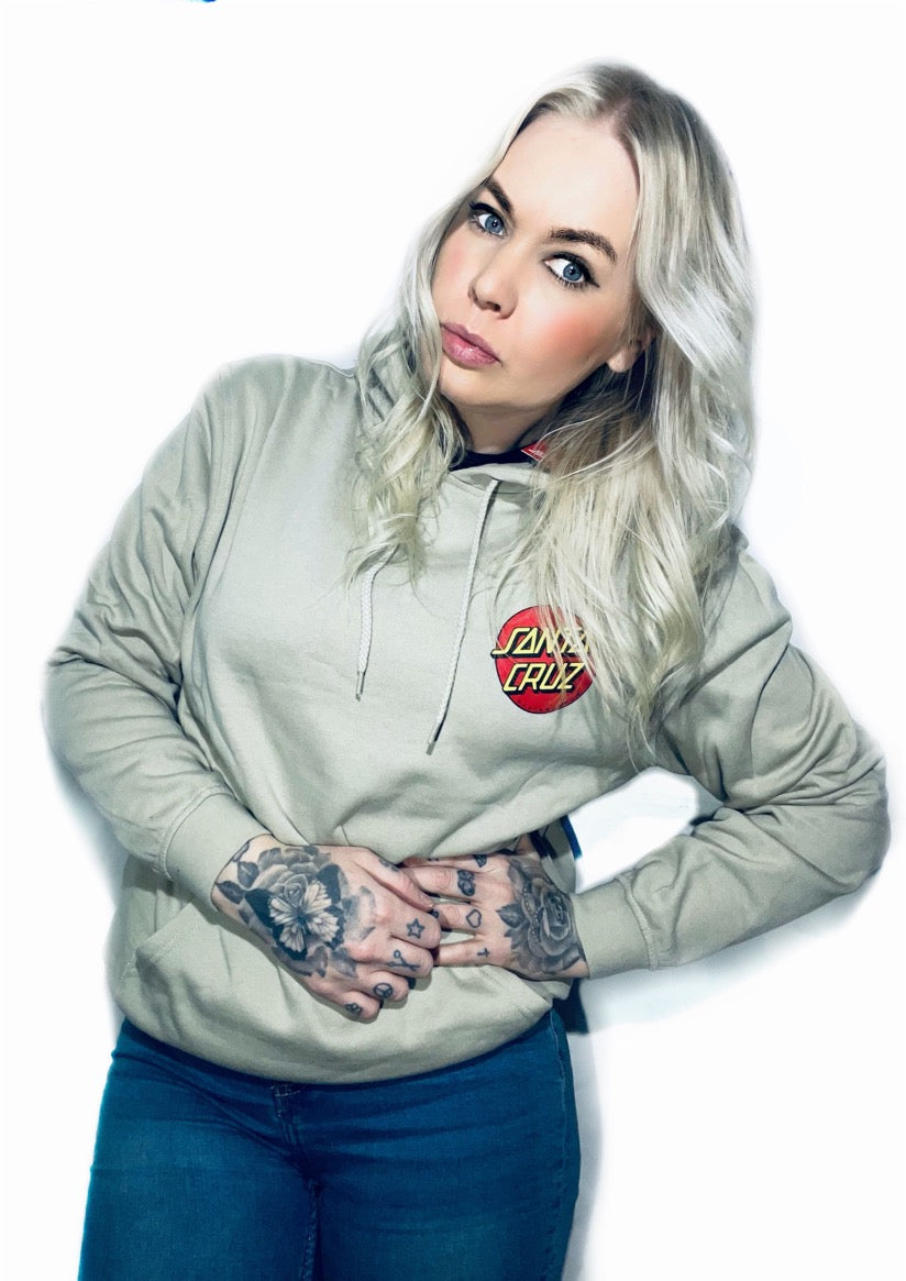 Santa Cruz hoodie klassisk dot ljus beige luva tryck fram & bak unsiex