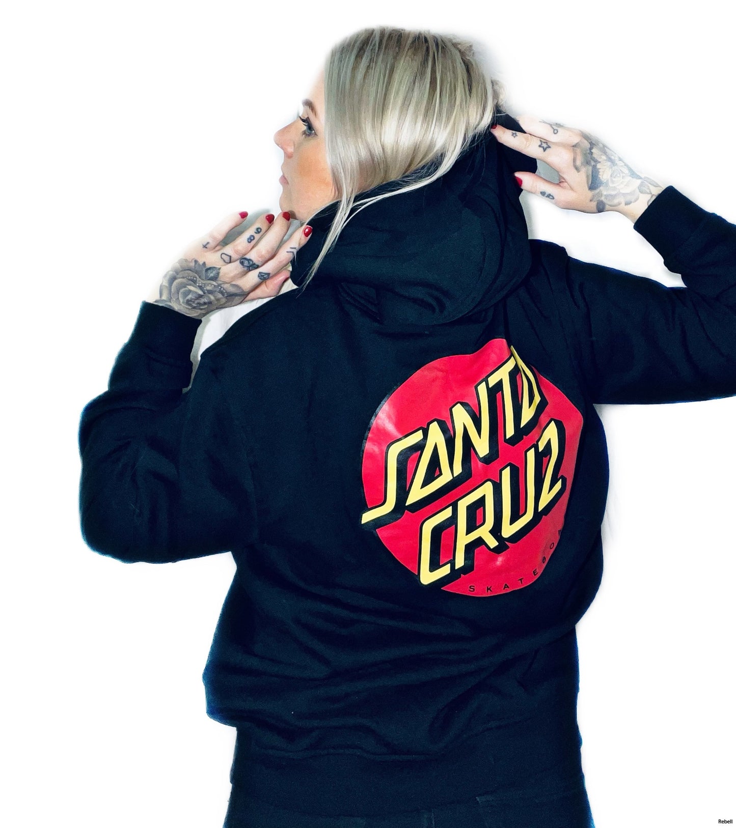 Santa Cruz hoodie klassisk dot svart luva tryck fram & bak unsiex