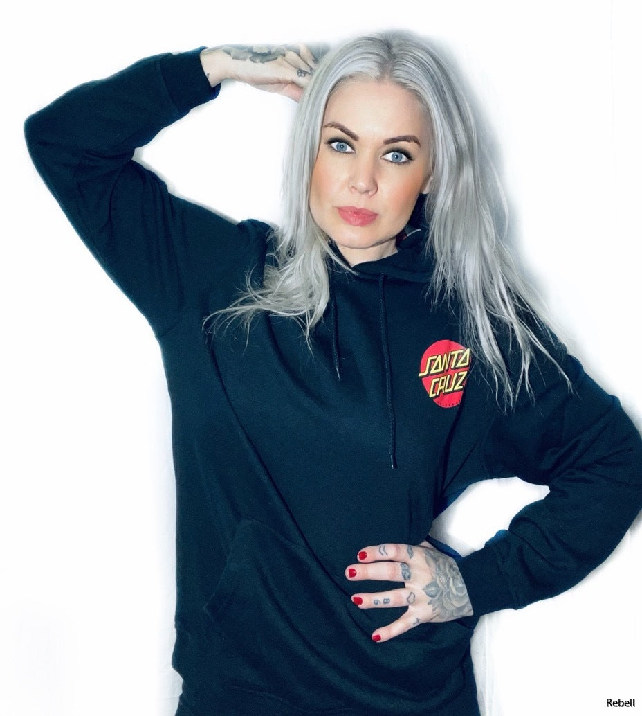 Santa Cruz hoodie klassisk dot svart luva tryck fram & bak unsiex