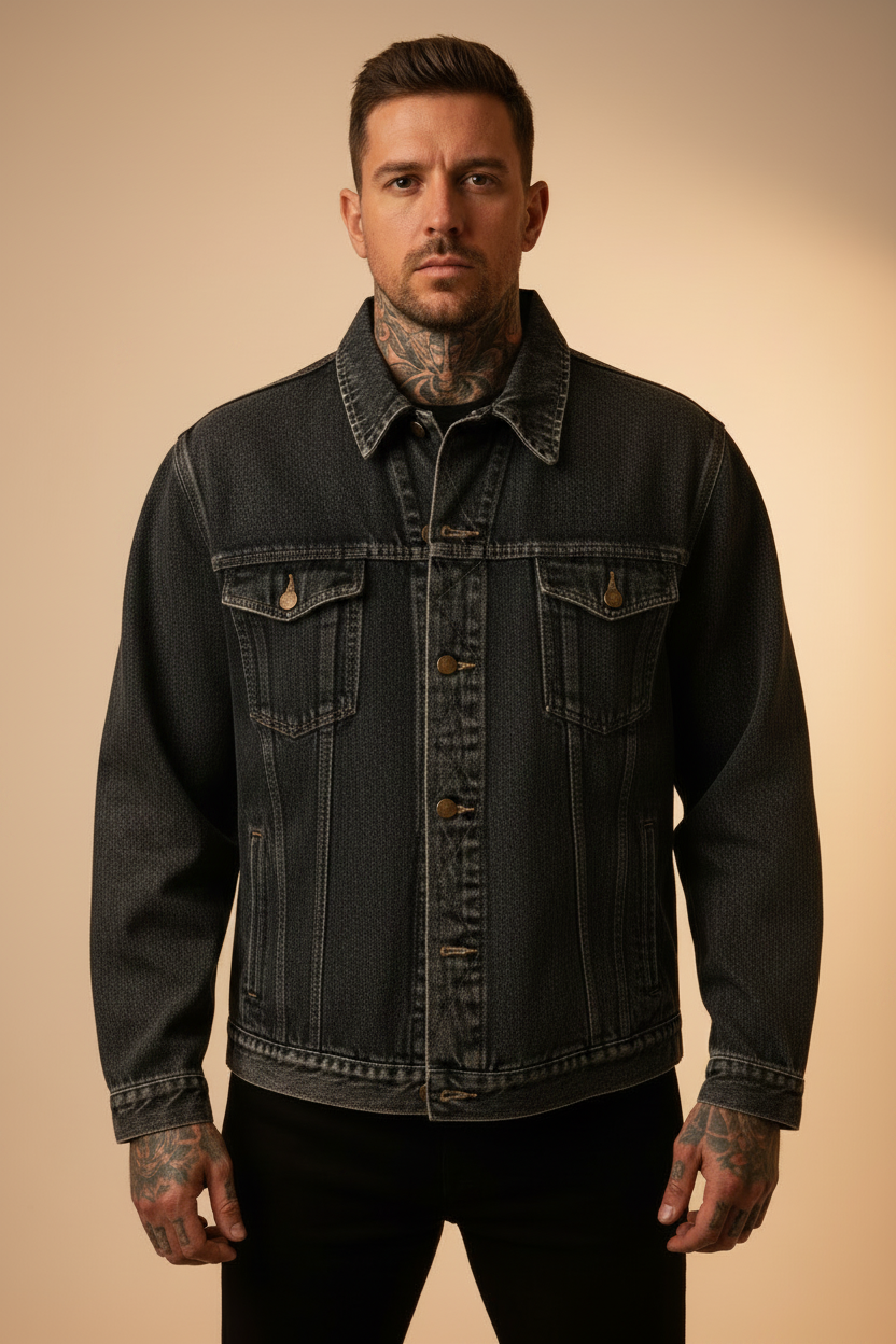 Vintage jeansjacka wrangler grå blå svart xxl