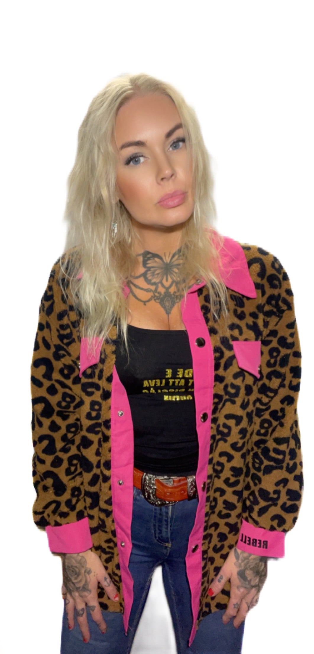 Rebell leopard fleece med rosa