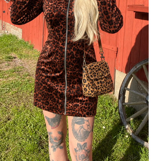 Myra bags leopard äkta läder & kohud väska brun