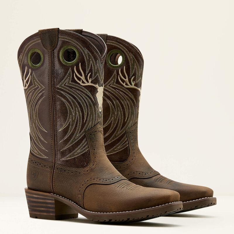 Ariat MNS Hybrid Roughstock Antler Square Toe Cowboy Boot  HERR