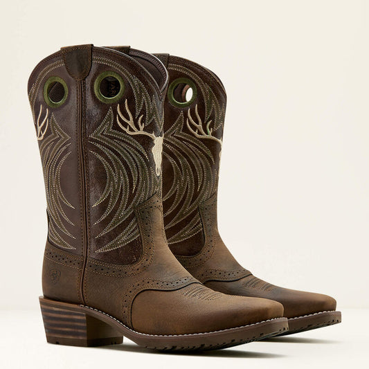 Ariat MNS Hybrid Roughstock Antler Square Toe Cowboy Boot  svart HERR