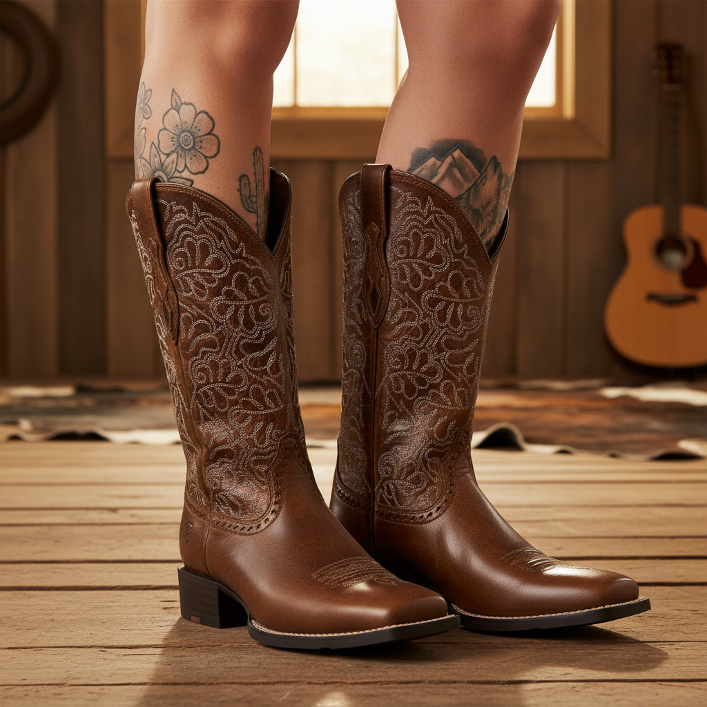 Ariat Round Up Remuda Wide Square Toe Western Boot aged tan dam boots