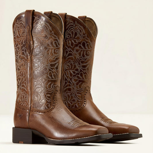Ariat Round Up Remuda Wide Square Toe Western Boot aged tan dam boots