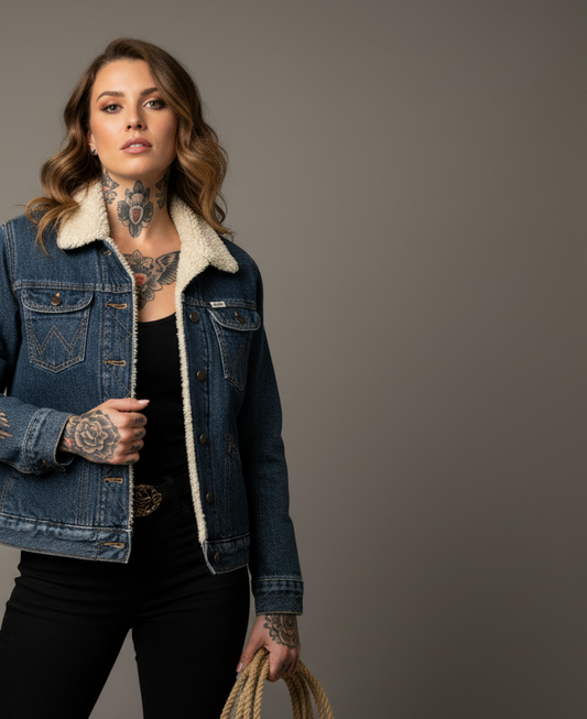 Vintage jeansjacka wrangler blå medium fodrad