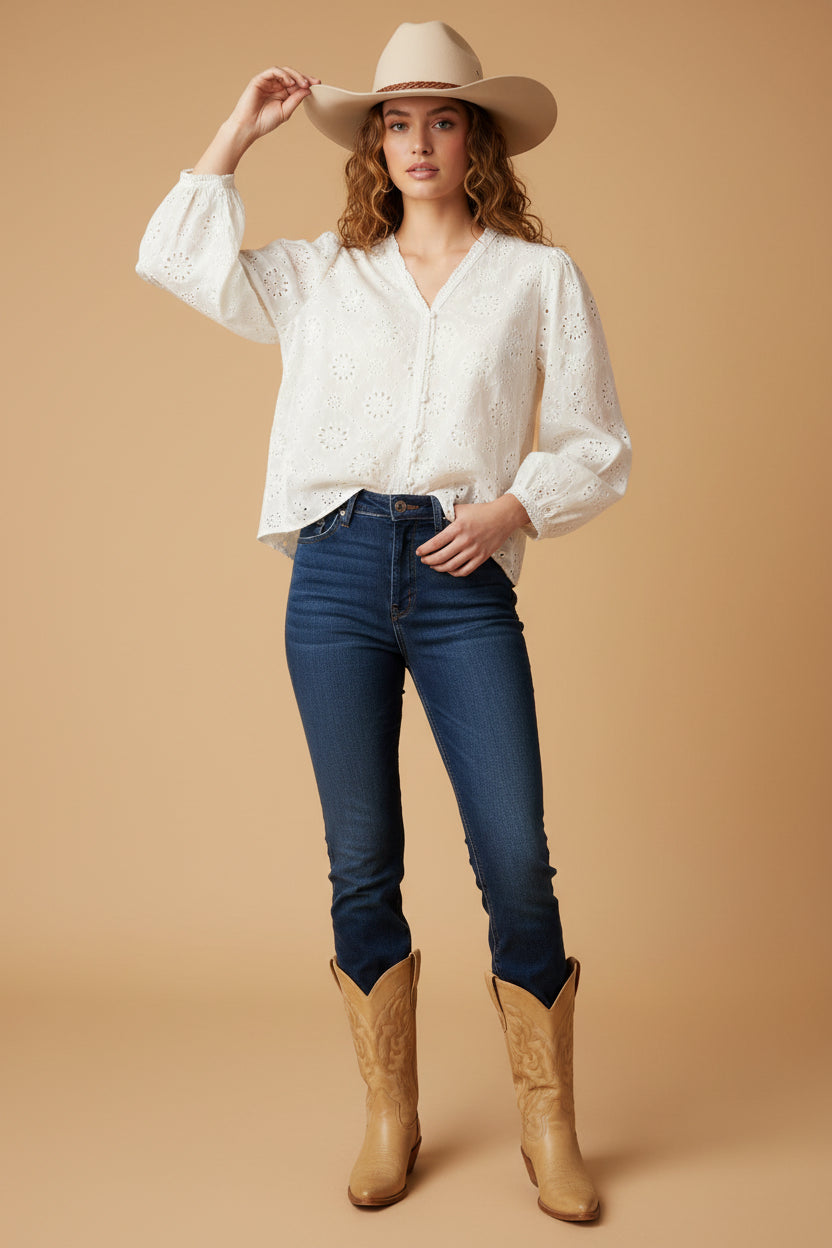 rebell spetsblus boho style vit tunn