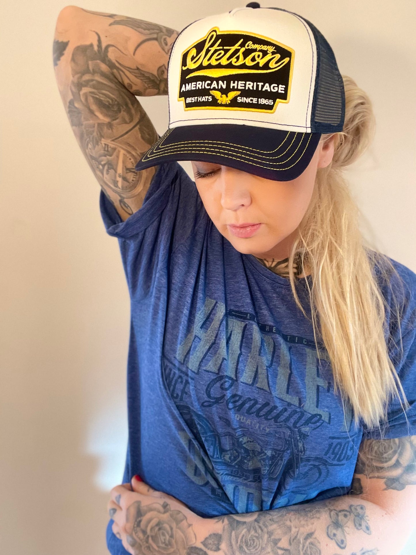 Harley Davidson motorcykel  tshirt blå unisex XL