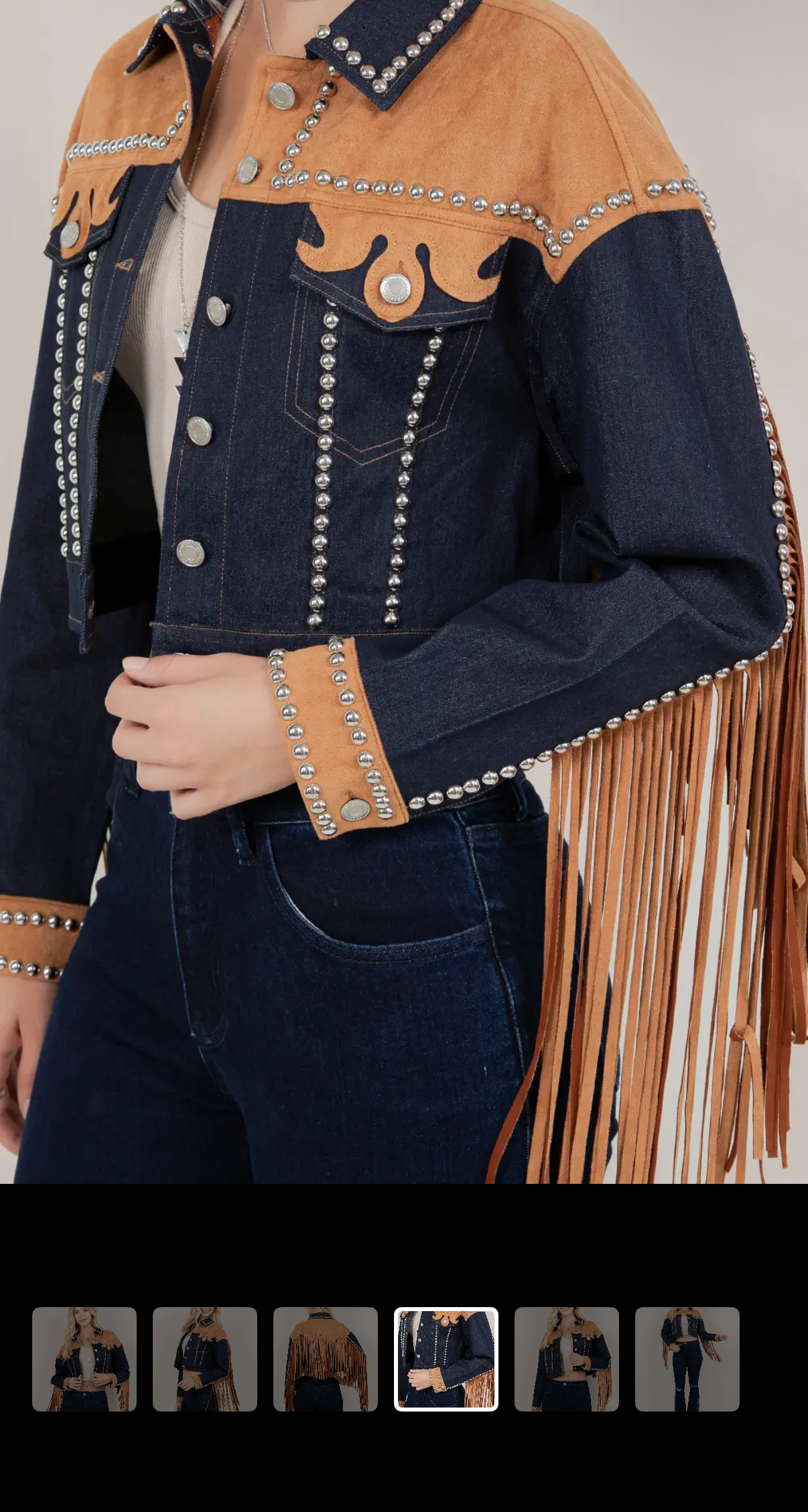 Rebell fransjacka denim & brun usa